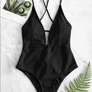 ZAFUL Black Lace Back One-Piece